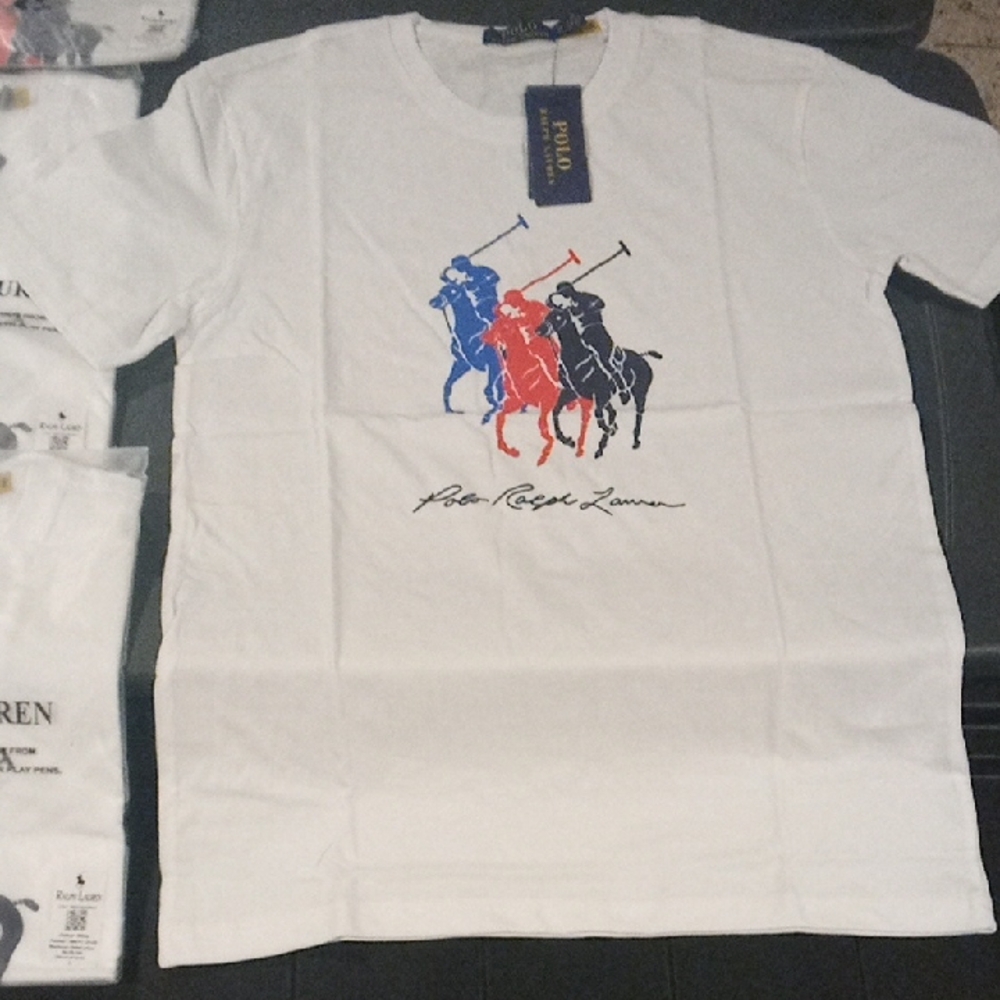 Polo by Ralph Lauren White and Blue Short Sleeve Tee